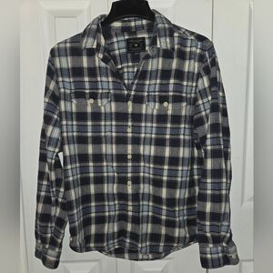 Mens American Eagle Outfitters Blue and White Plaid Flannel Shirt,  Size Med